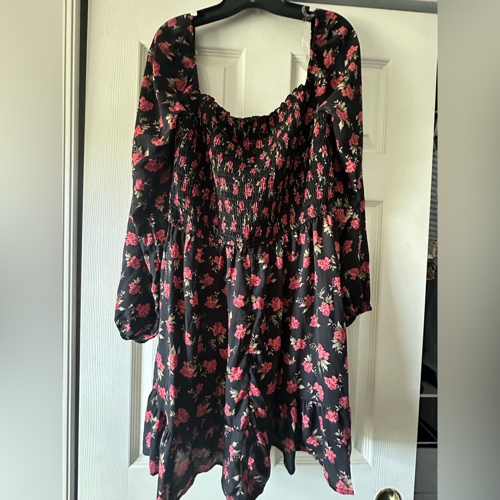 Francesca’s Smocked Black Floral Mini Dress